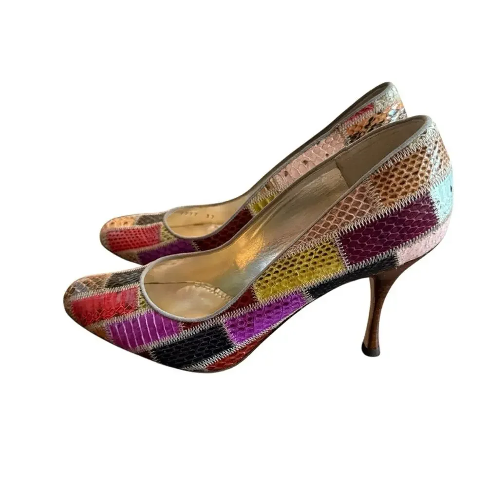 Dolce & Gabbana Python Snake Patchwork Pumps Stiletto Heel EU 37 US 7